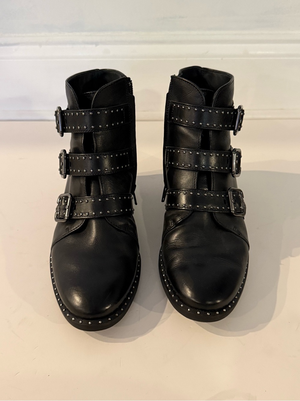 Paul Green Black Studded Triple-Buckle Ankle Boots - Picture 5 of 7